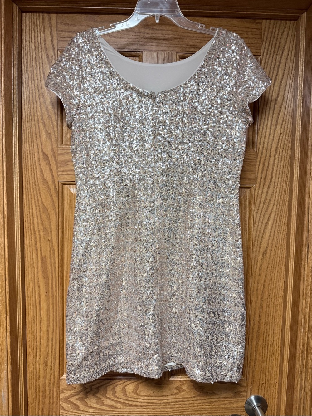 WHBM Sequin Short Sleeve Cocktail Dress in Champagne